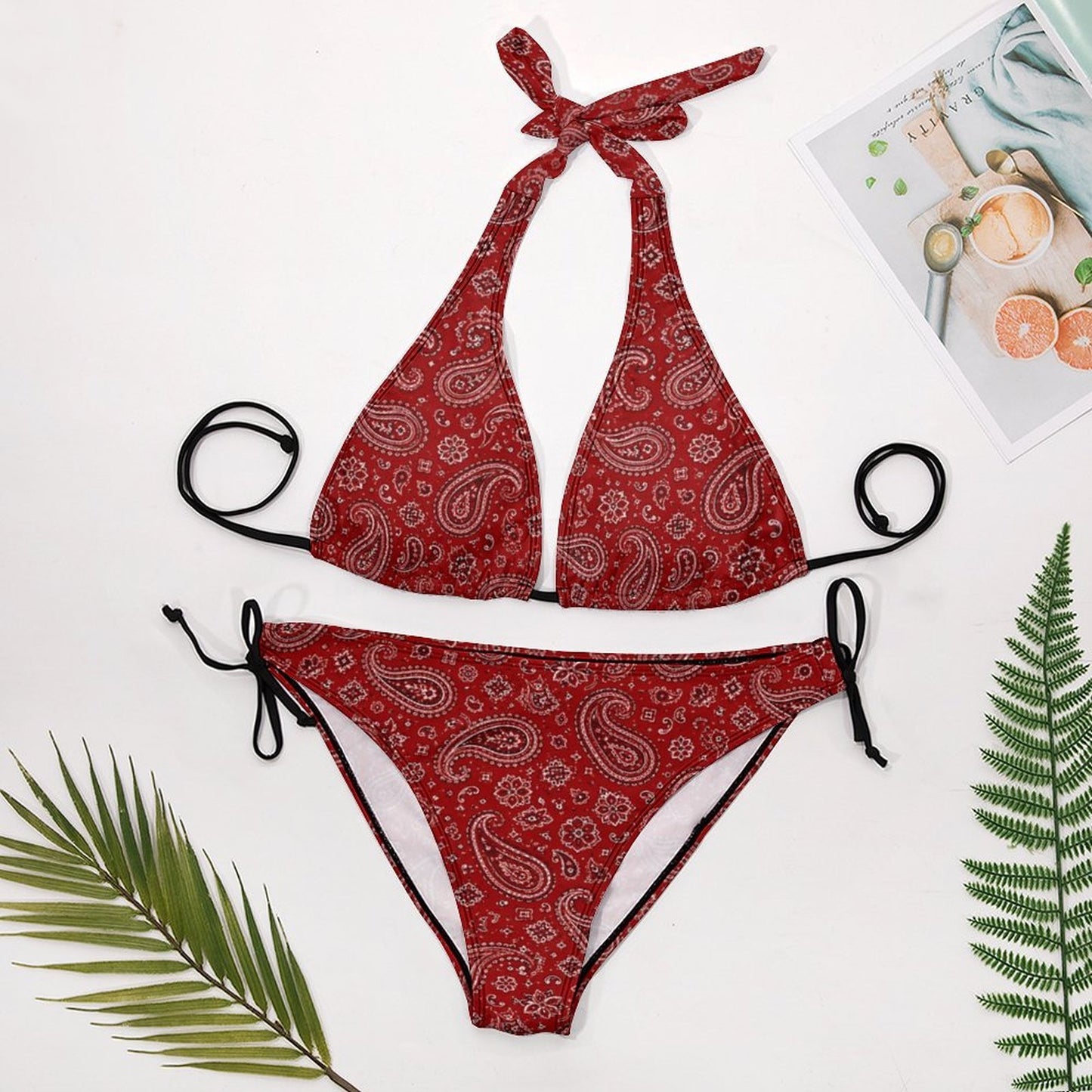 Baha Ranch Sweet Caroline Red Bandana Halter Bikini Swimsuit