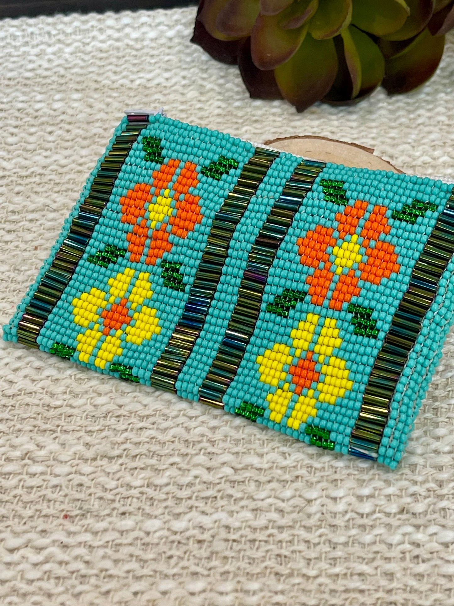 Handmade Beaded Flower Coin Purse