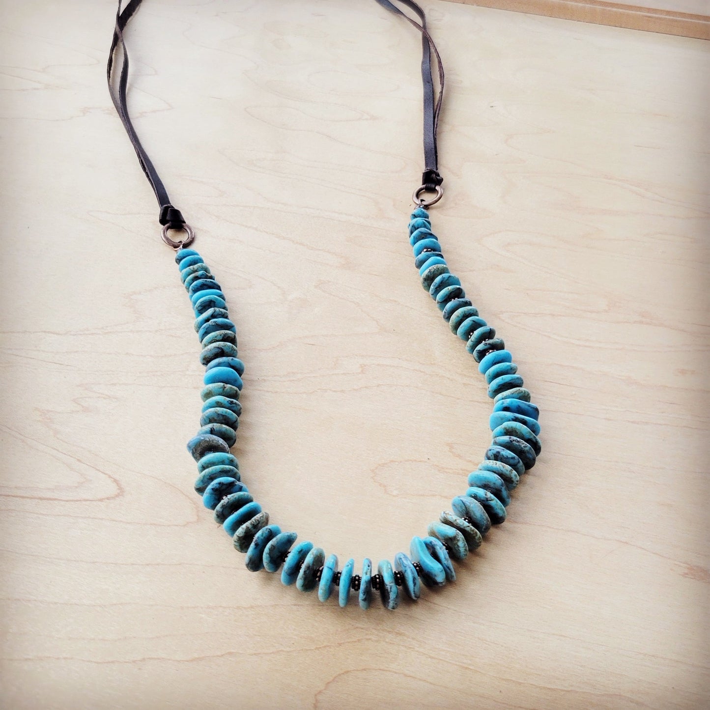 The Jewelry Junkie Turquoise Disc Necklace w/ Leather Ties 261x