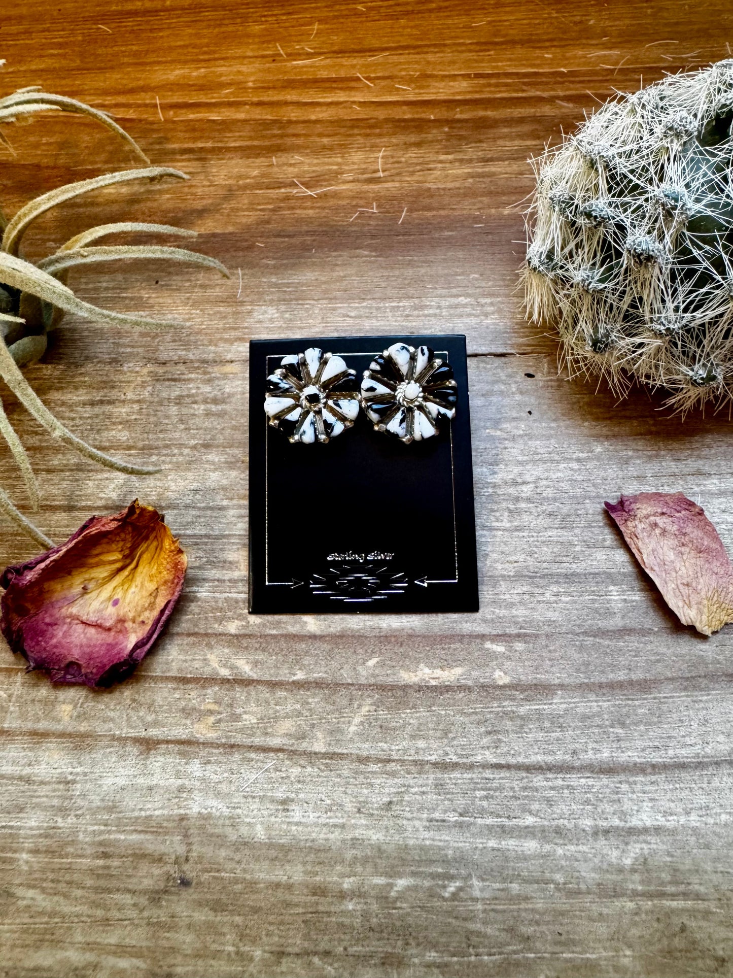 Cluster Earrings - Magnesite White Buffalo & Sterling Silver