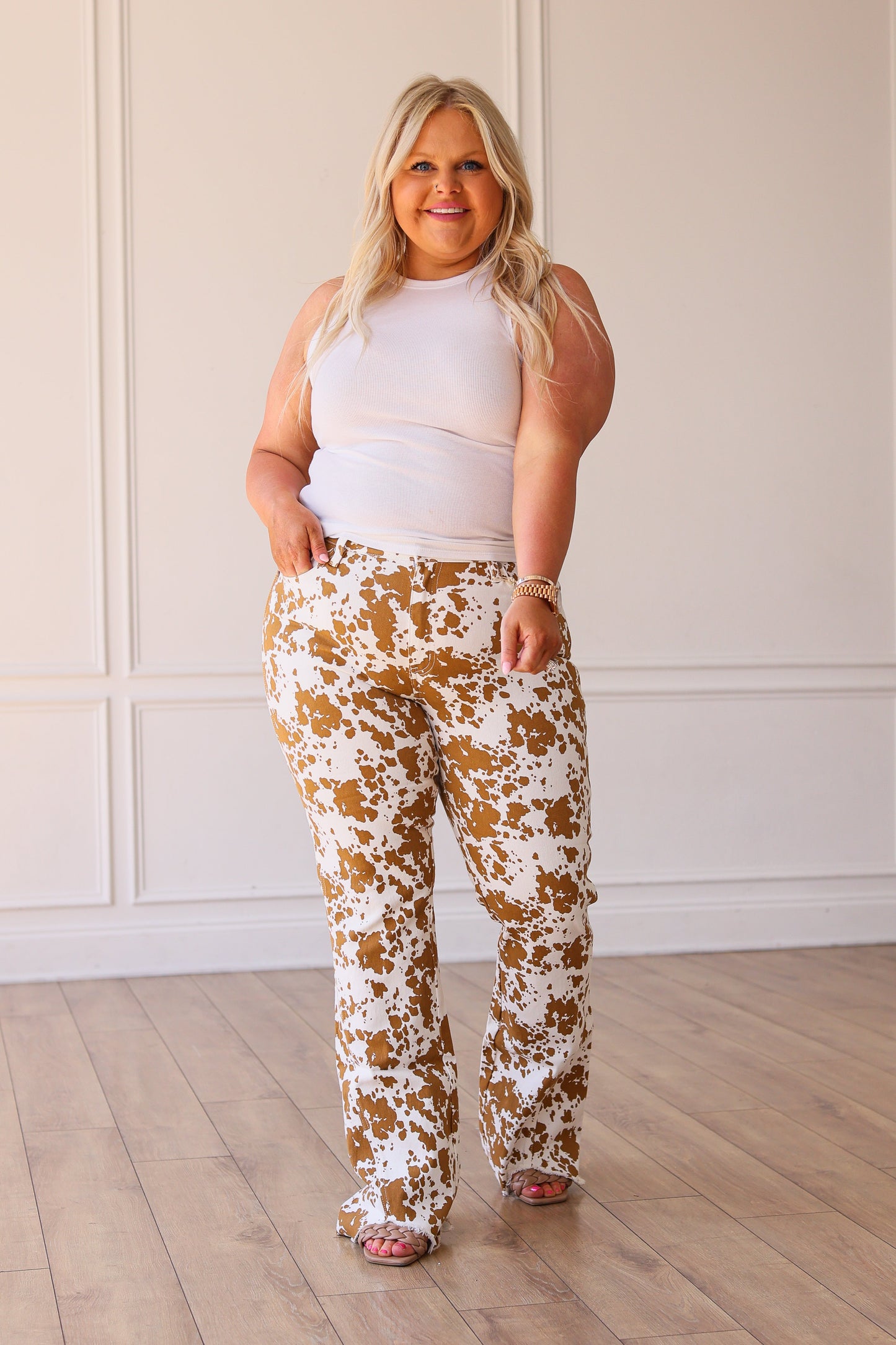 The Sadie Cowhide Flare With Fray Hem 34" inseam