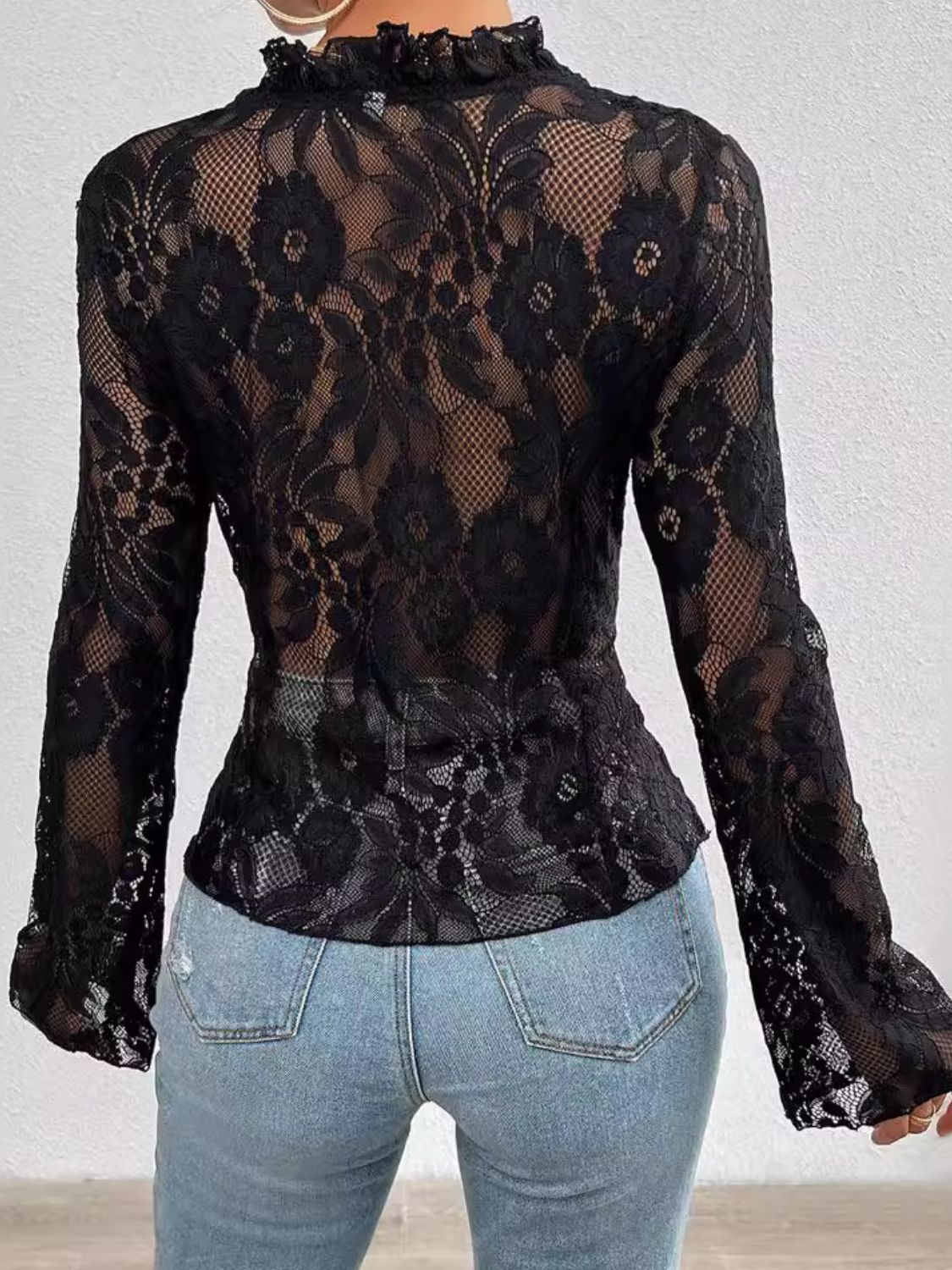 Tied V-Neck Long Sleeve Lace Top choice of colors