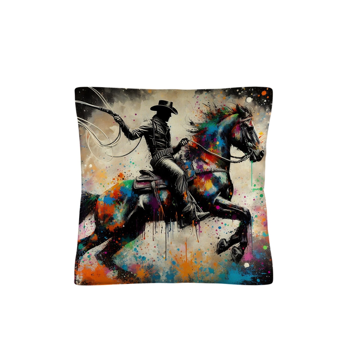 Painted Cowboy Throw Pillo Case Made in America