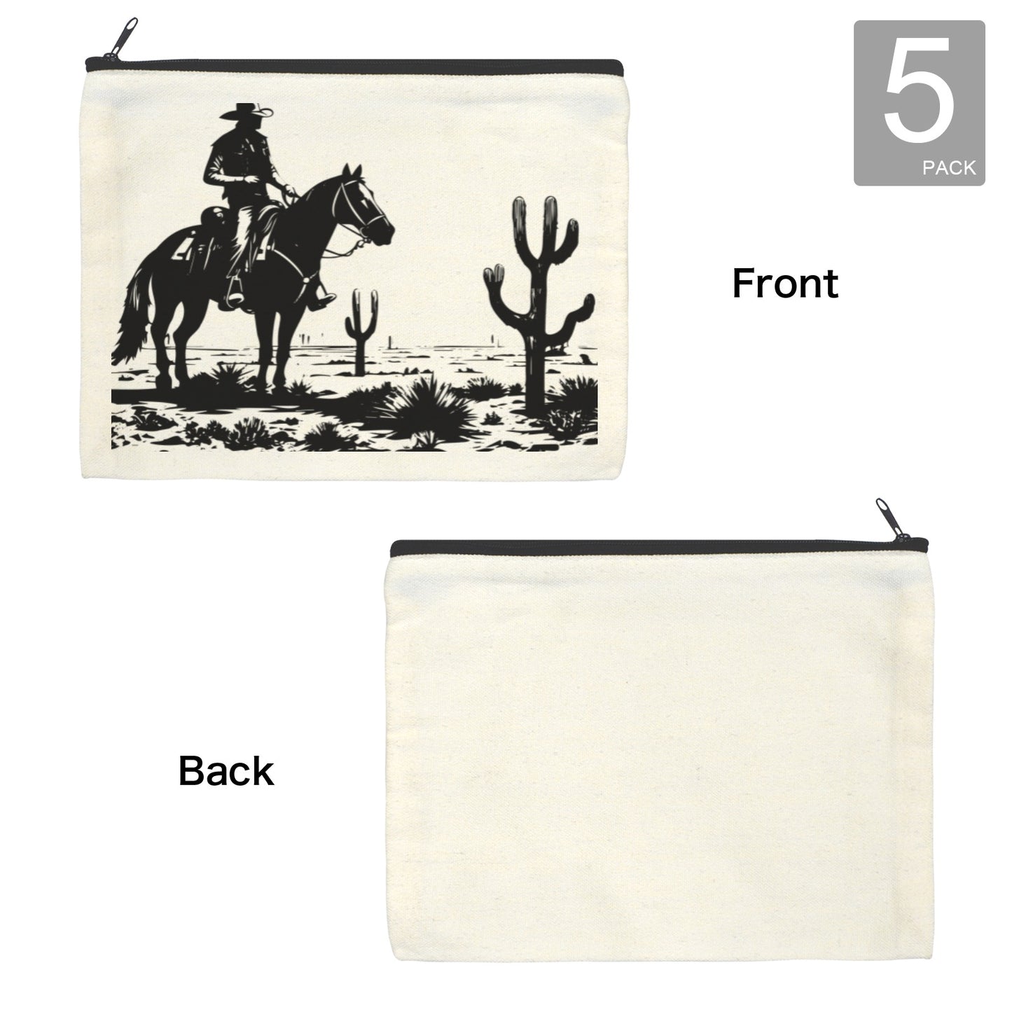 Black White Desert Cosmetic Bag Pack of 5 Made in America