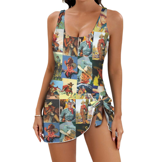 Vintage Cowboy Skirted Swimsuit