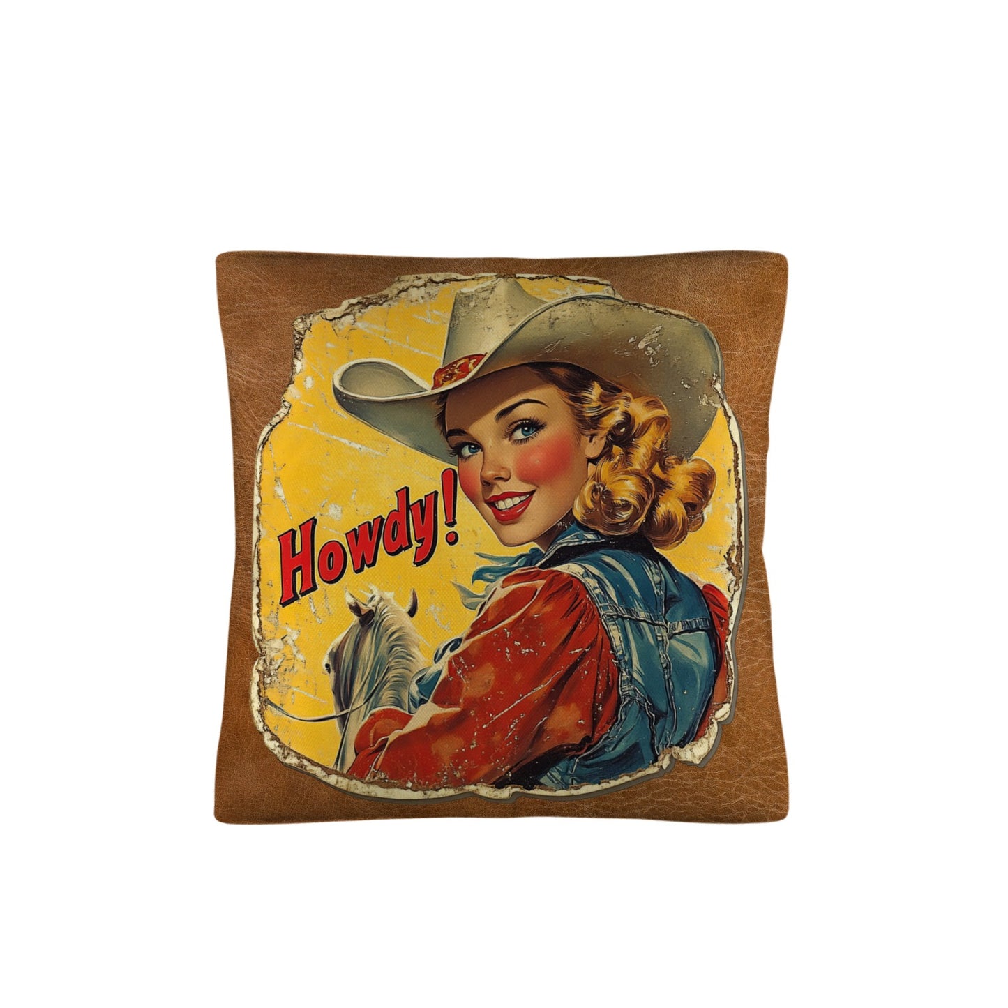 Vintage Cowgirl Howdy Throw Pillow 18 x 18 Made in America