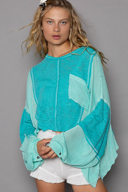 POL Turquoise Oversized High-Low Top