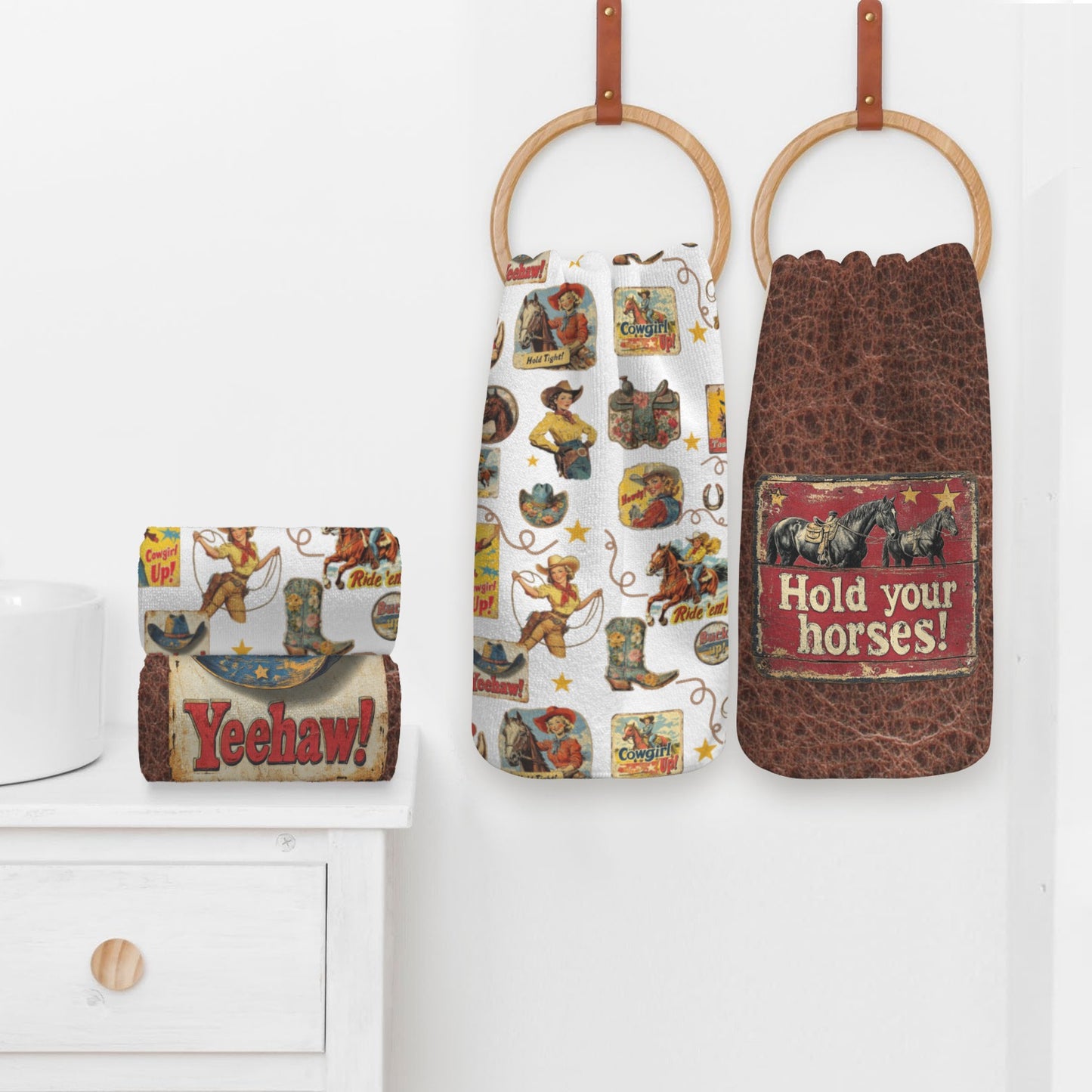 Vintage Cowgirls Set of 4 Kitchen Dish Towels Made in America