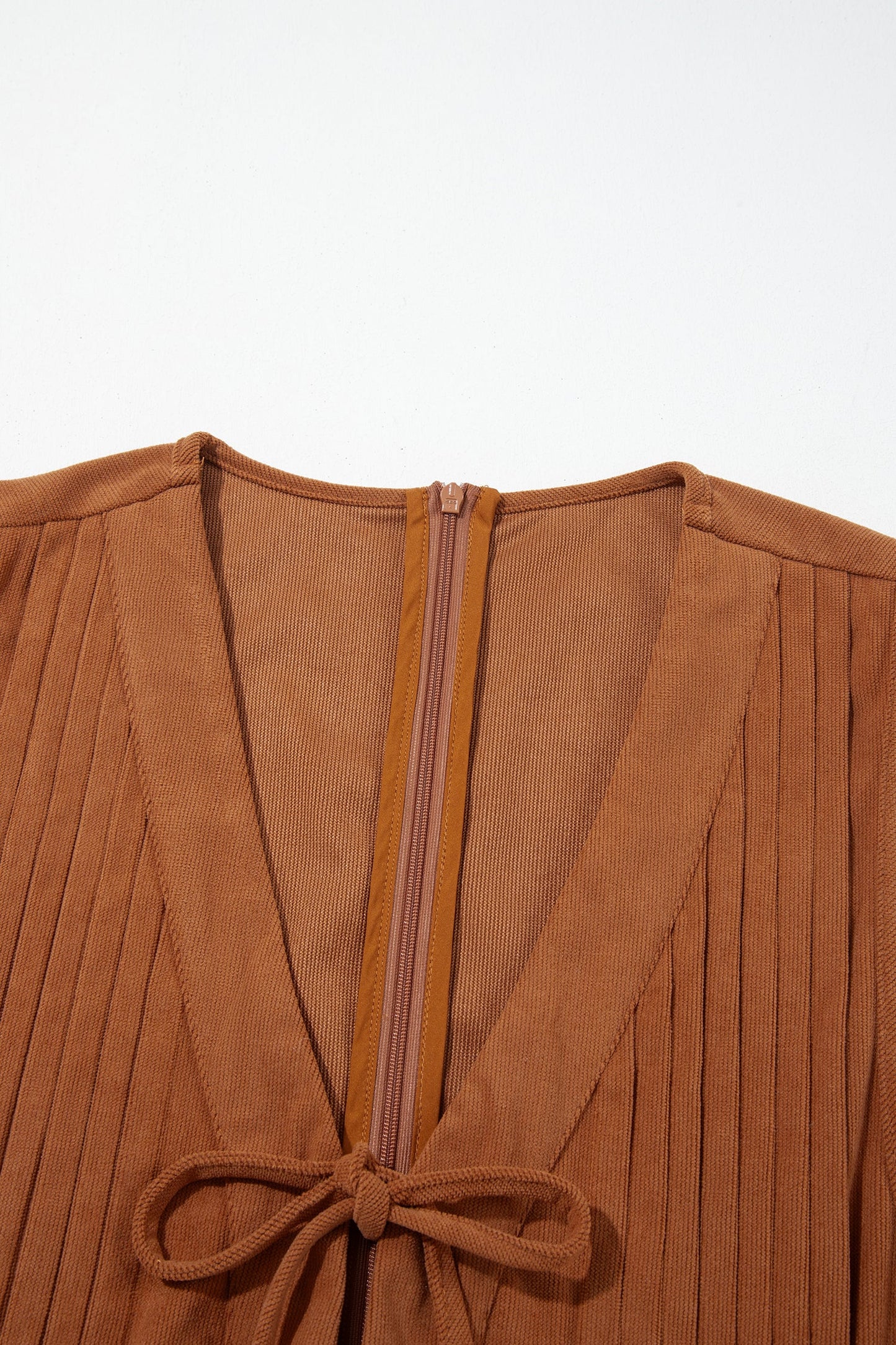 Solid Tie V-Neck Sleeveless Corduroy Romper