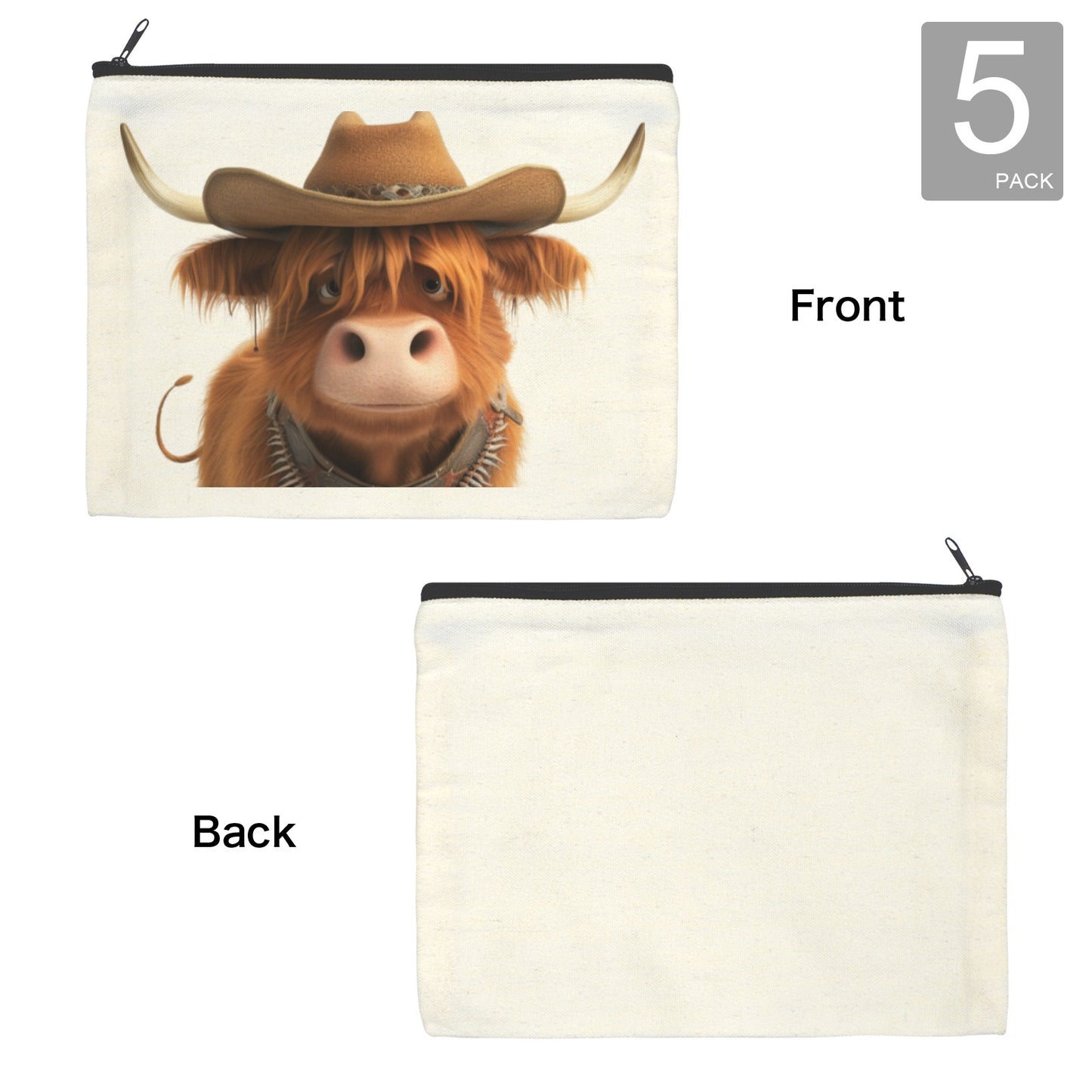 Cowboy Highland Cosmetic Bag Pack of 5 Made in America