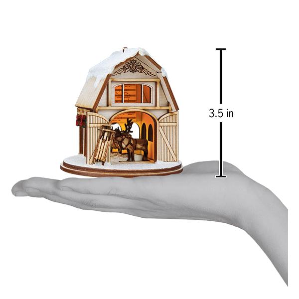 Santa's Reindeer Barn Ornament