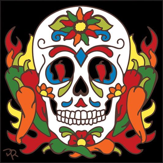 Day of the Dead Chili Pepper Sugar Skull Tile