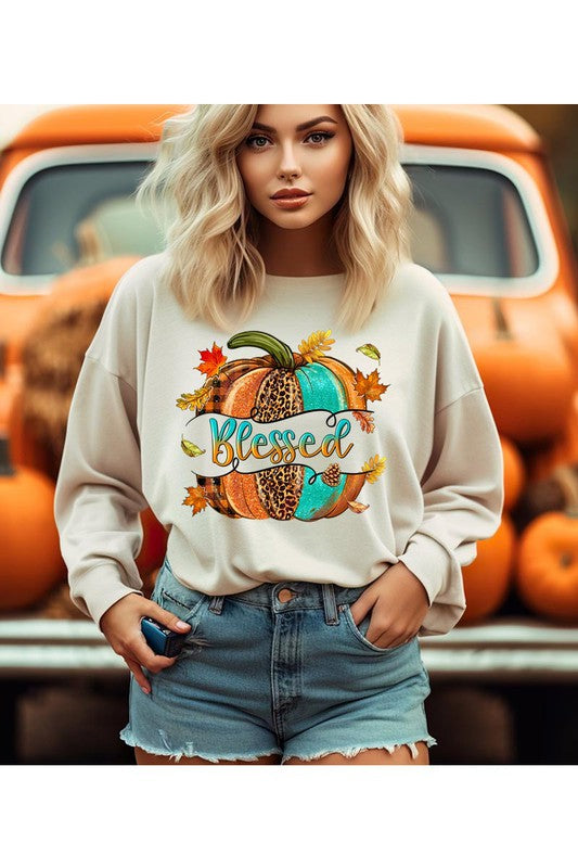 Blessed Pumpkin Thanksgiving Fall Sweatshirt choice of colors
