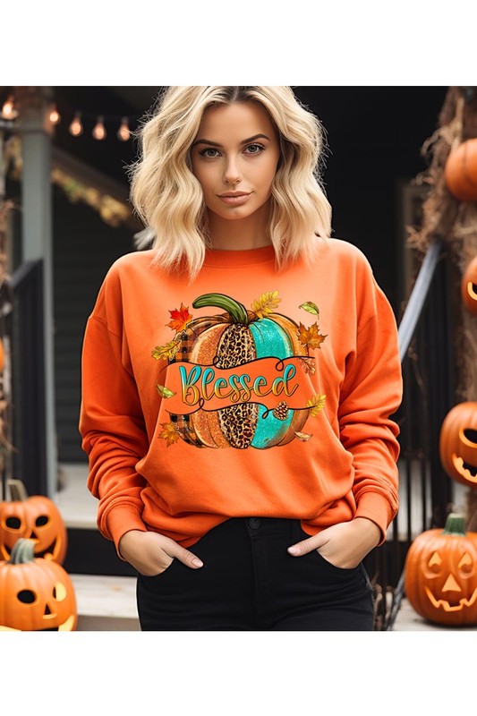 Blessed Pumpkin Thanksgiving Fall Sweatshirt choice of colors