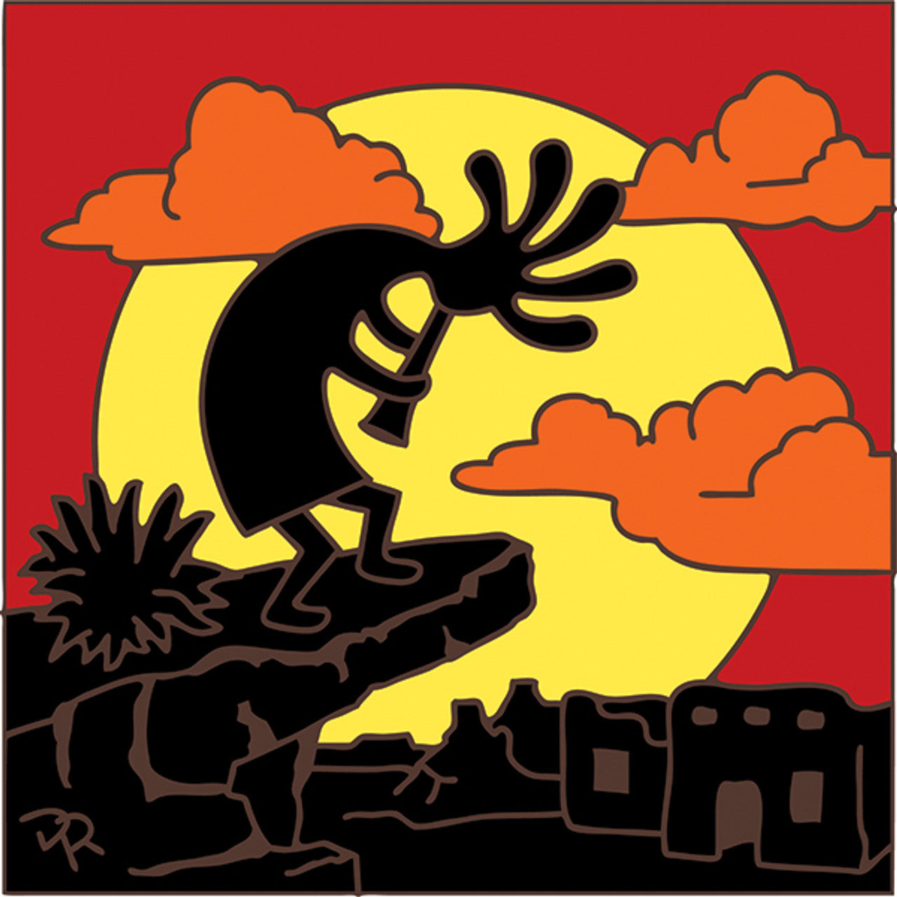 Kokopelli Sunset Silhouette Tile