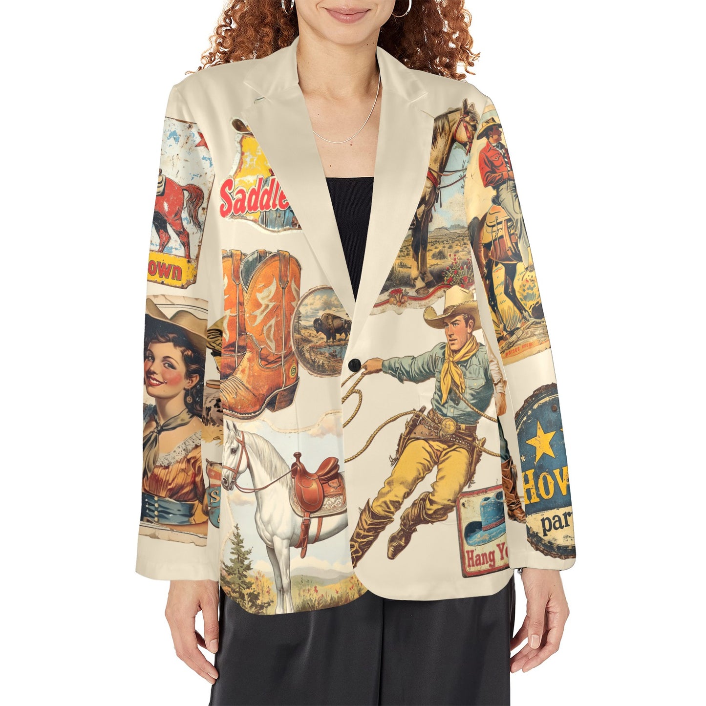 Old West Cowboy Western Cowgirl Vintage Retro Women's Blazer
