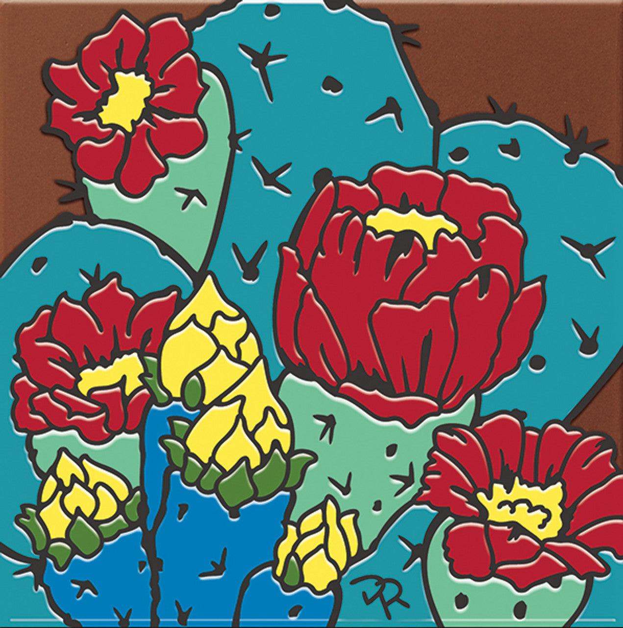 Prickly Pear Cactus Blooms Tile