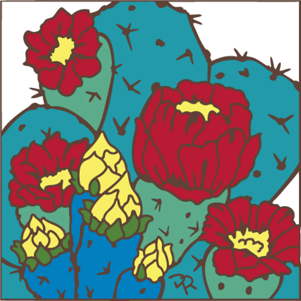 Prickly Pear Cactus Blooms Tile