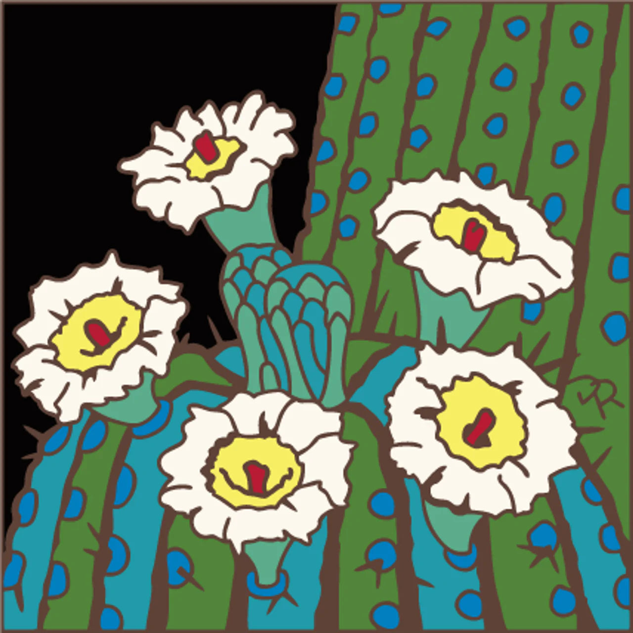 Saguaro Cactus Blooms Tile