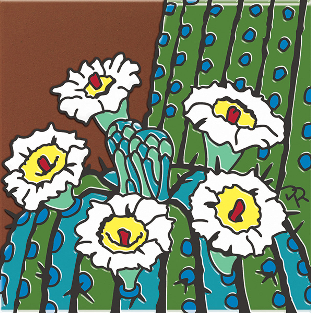 Saguaro Cactus Blooms Tile