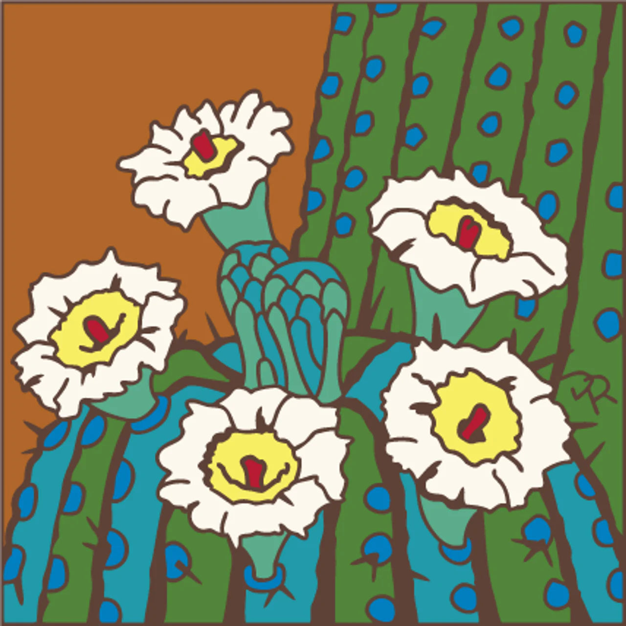 Saguaro Cactus Blooms Tile