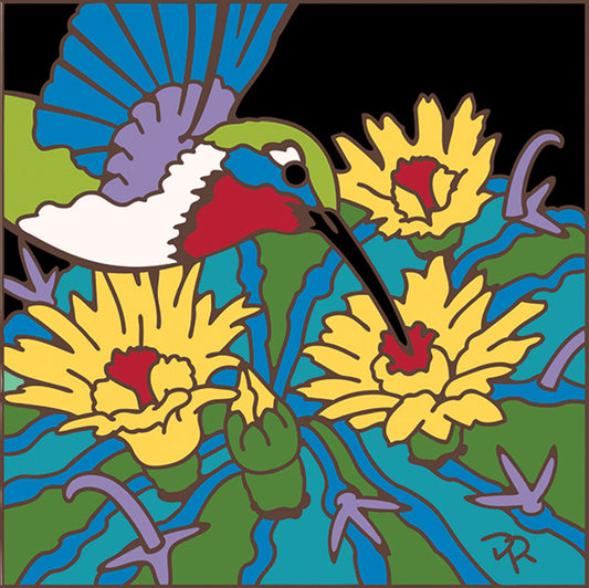 Hummingbird and Barrel Cactus Tile