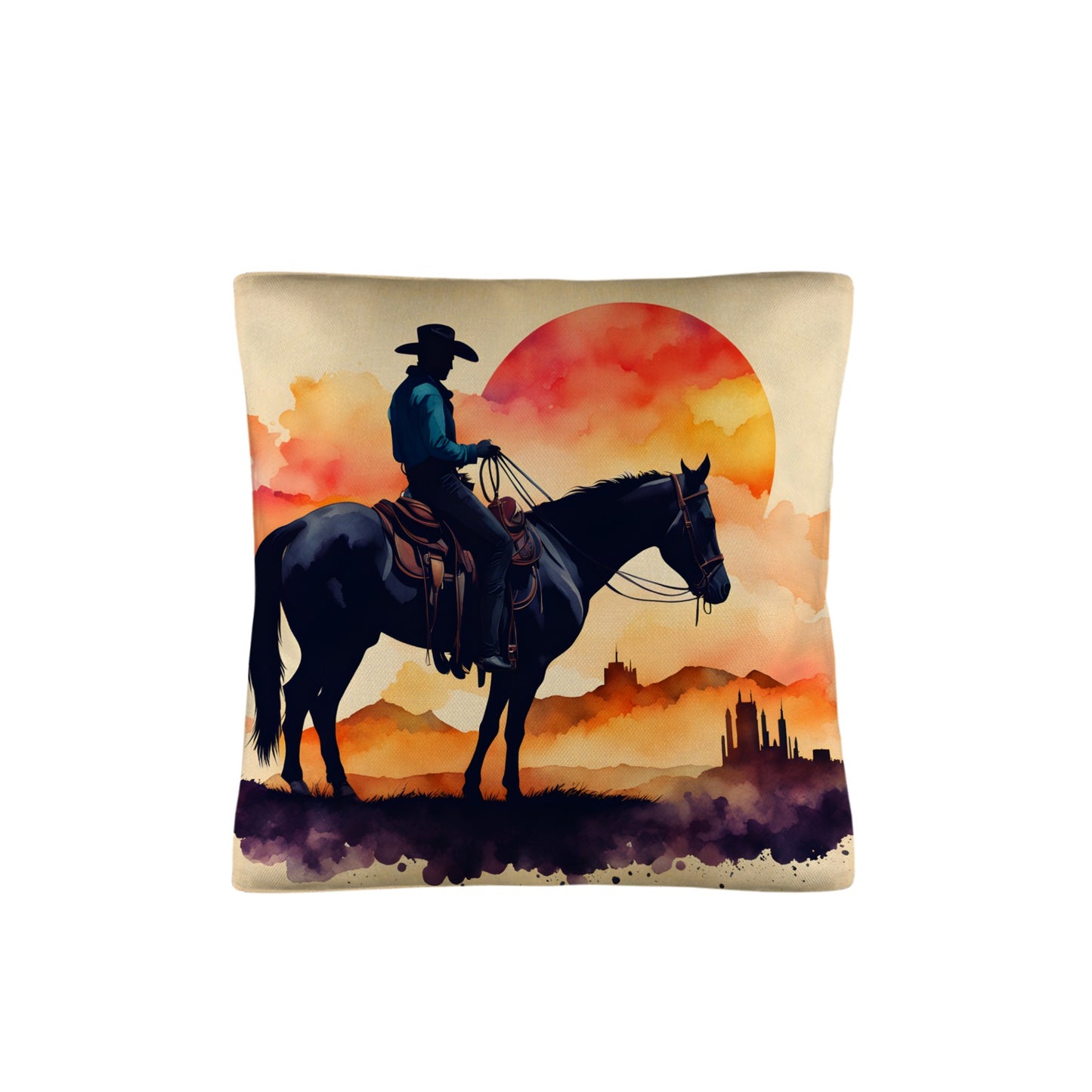 Watercolor Desert Cowboy Throw Pillow Case Made in America