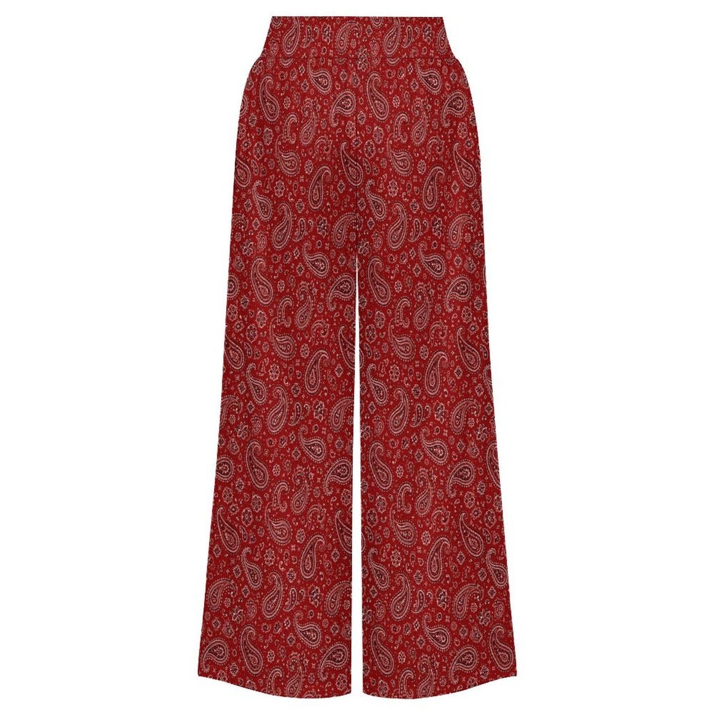 Baha Ranch Red Paisley Bandana Print High Waisted Wide Leg Pants