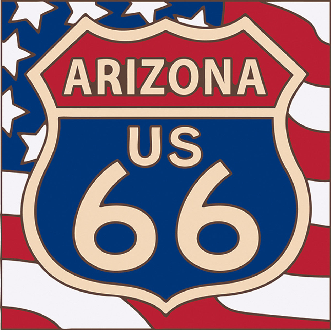 Arizona Route 66 Sign on American Flag Tile