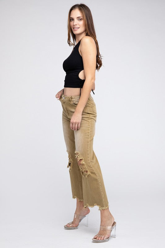 Distressed Vintage Washed Wide Leg Pants choice of colors