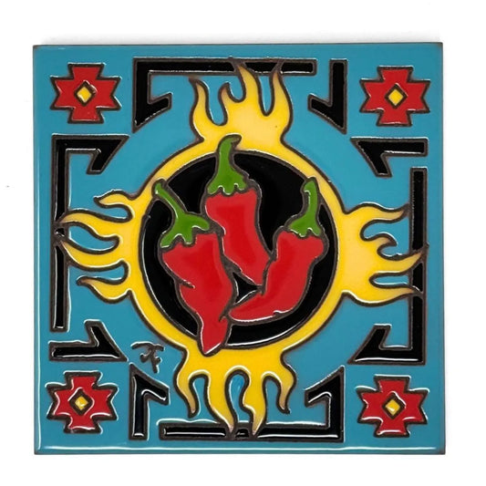 Zia Flaming Chilis Tile
