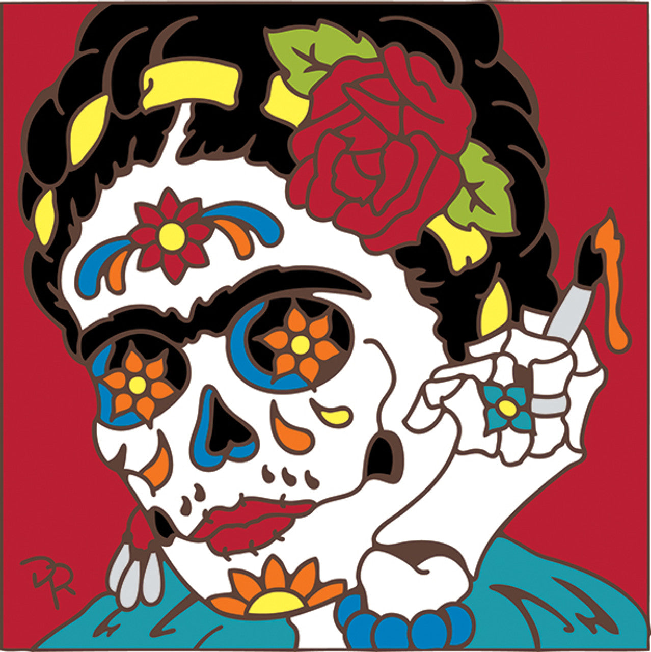 Day of the Dead Frida Kahlo with Paint Brush Tile