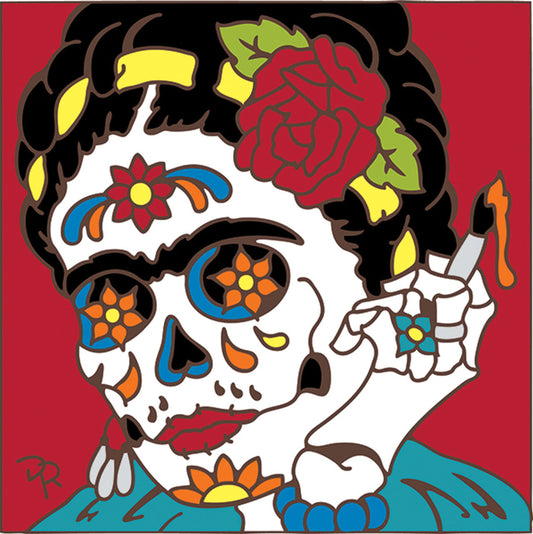 Day of the Dead Frida Kahlo with Paint Brush Tile