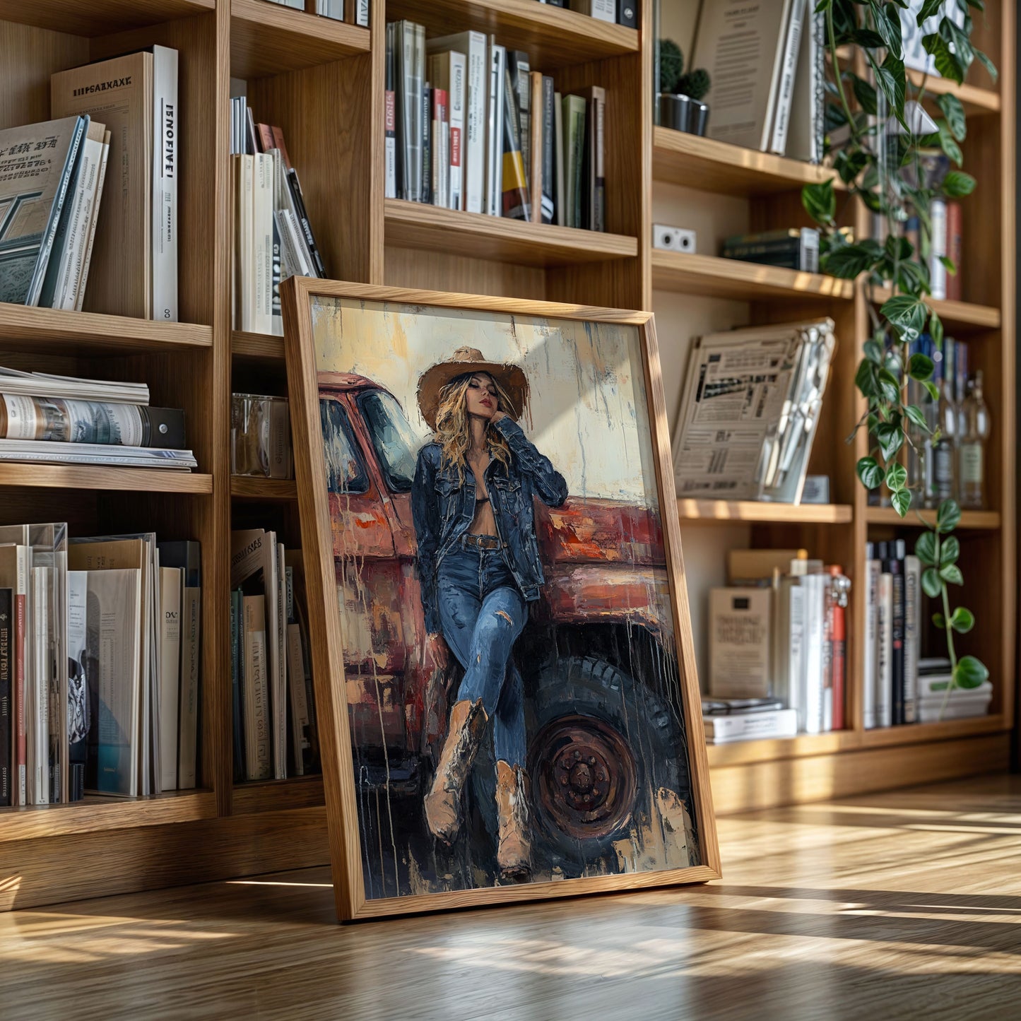 Denim Cowgirl by the Rusted Truck