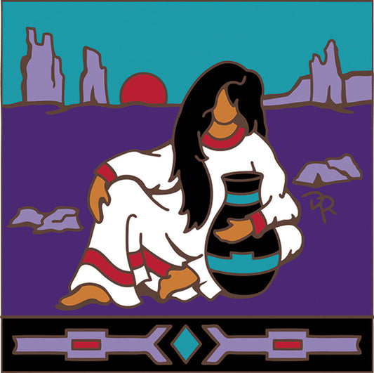 Native American Woman with Pottery Tile