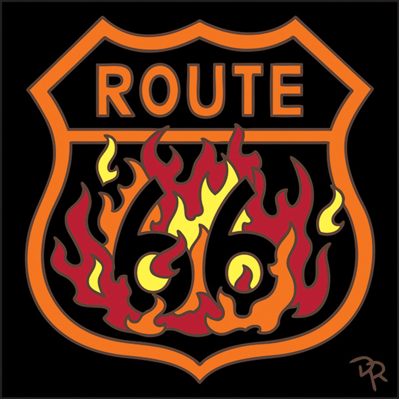 Route 66 Sign Flames Tile