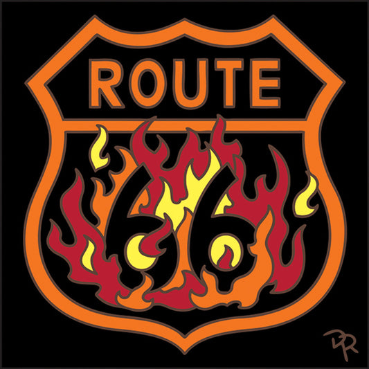 Route 66 Sign Flames Tile