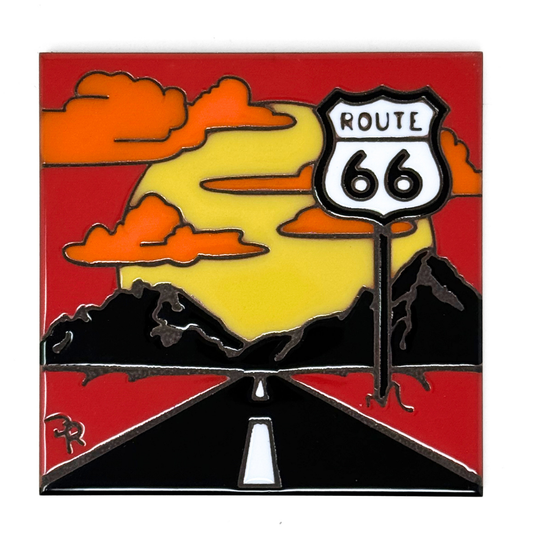 Route 66 Sunset Silhouette Tile