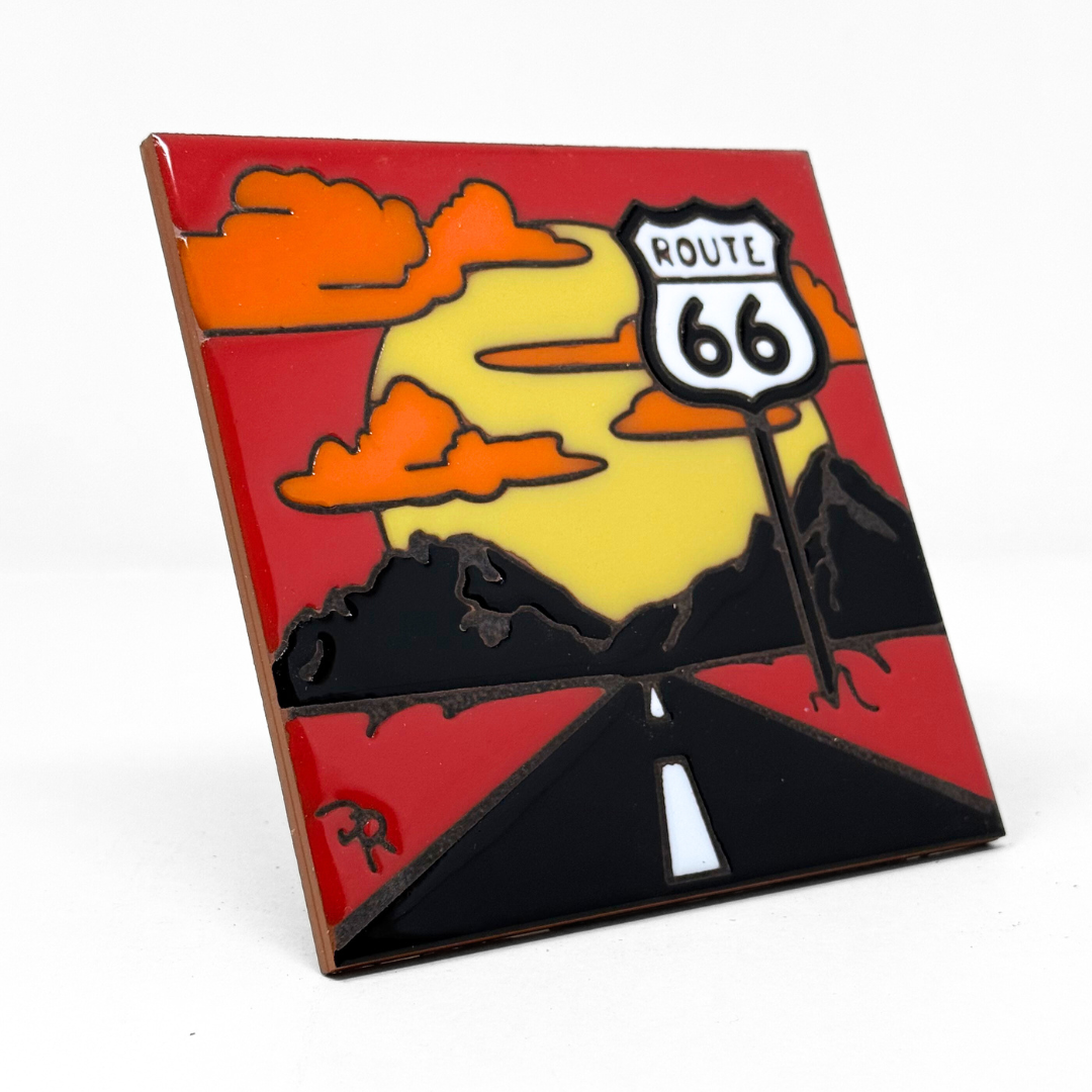 Route 66 Sunset Silhouette Tile