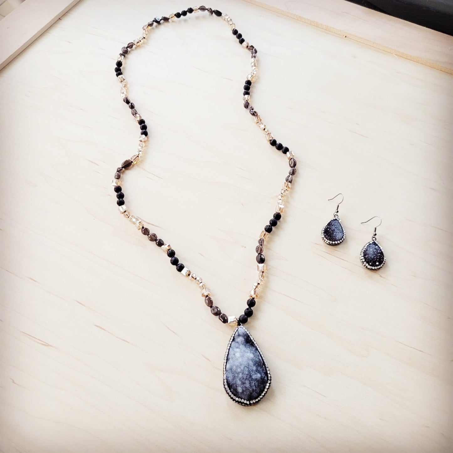 The Jewelry Junkie Sparkling Black Druzy Drop Earrings 219cu