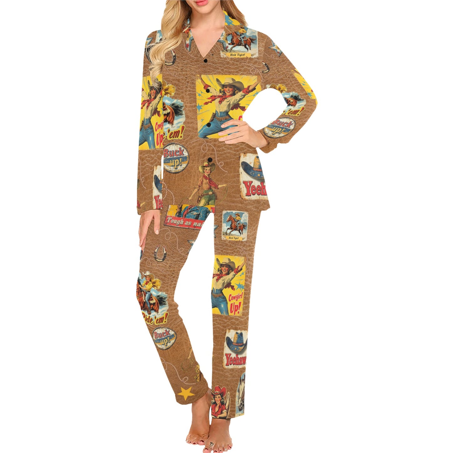 Vintage Cowgirl Collage Pajama Set