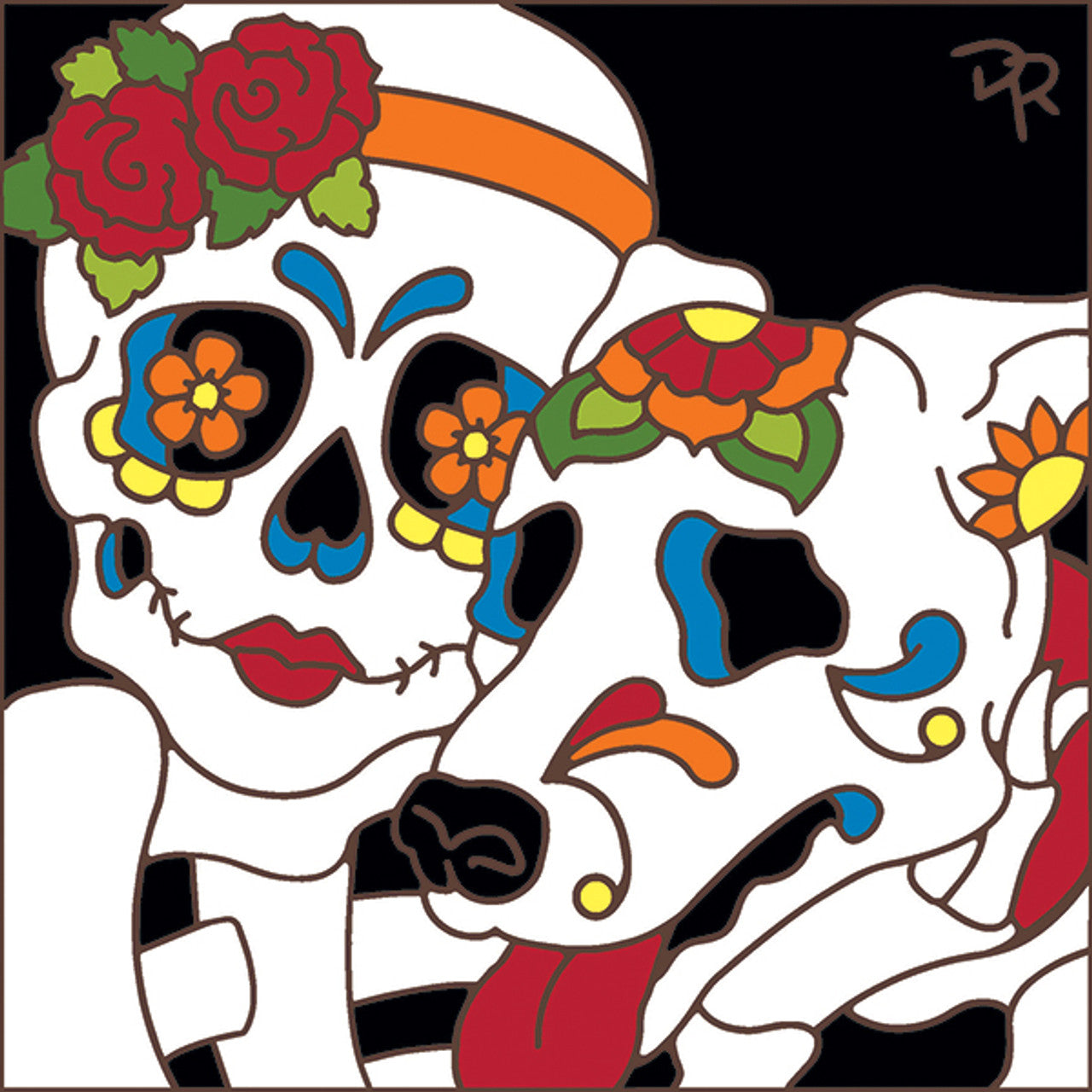 Day of the Dead Gal with Dog Tile