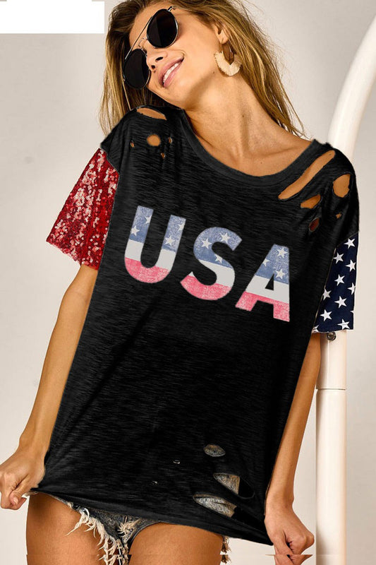 BiBi USA Graphic Short Sleeve Distressed T-Shirt