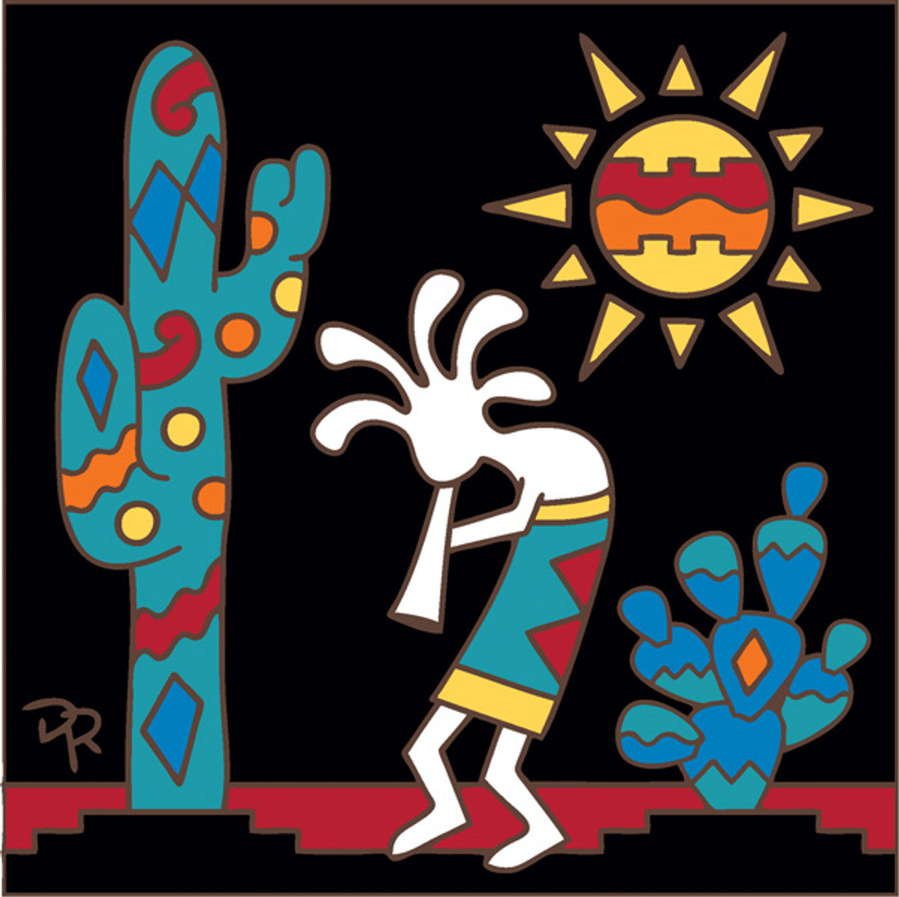 Stylized Kokopelli with Saguaro Tile