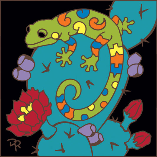 Southwest Gecko on Prickly Pear Cactus Tile