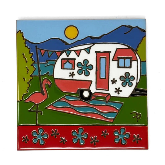 Vintage Camper with Flamingo Tile