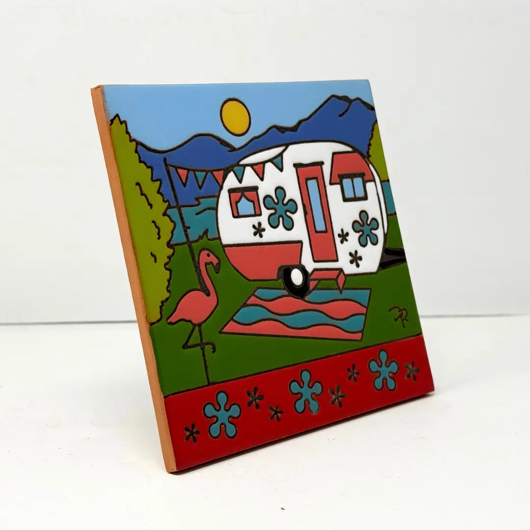 Vintage Camper with Flamingo Tile