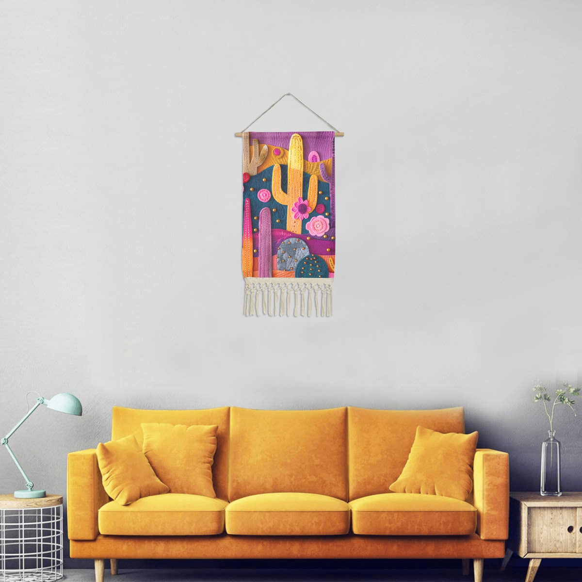 Baha Ranch Cactus Wall Hanging Linen Poster Made in America
