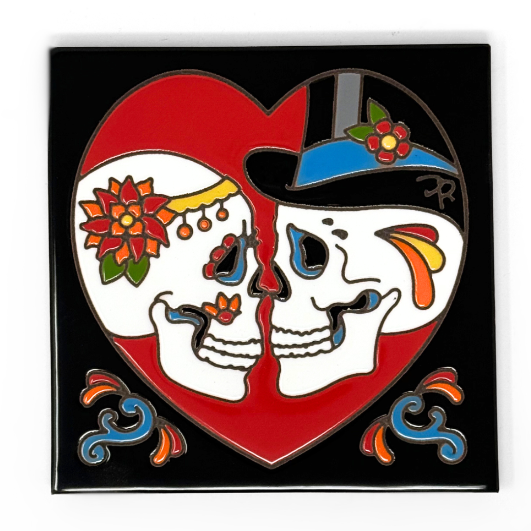 Day of the Dead Bride and Groom in Heart Tile