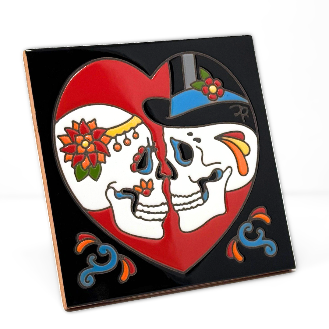 Day of the Dead Bride and Groom in Heart Tile